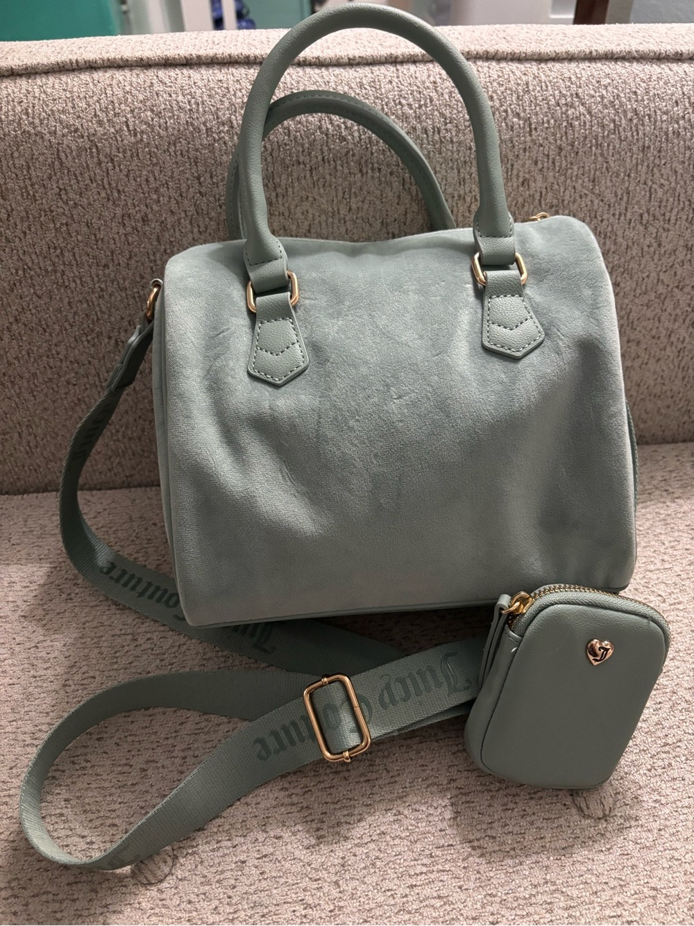 Juicy Couture Let it Shine Cool Blue Green Rhinestone Satchel - Picture 7 of 14